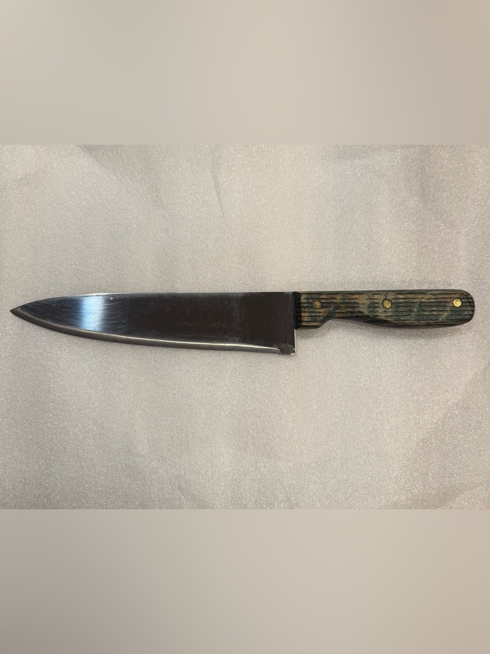 Vintage Custom Restored 13” Chefs Knife With Black and Green Tint Handle - Sharp